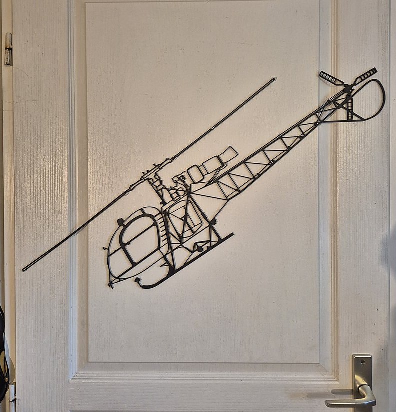 SA 315B Lama noir, hélicoptère imprimé en 3D, 90 cm, décoration murale HélicoSimu