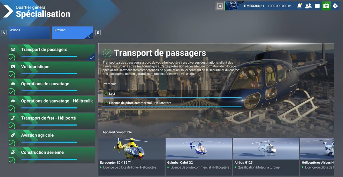 Mission de transport de passagers en hélicoptère au-dessus d’une ville, sur le simulateur de vol hélicoptère HélicoSimu